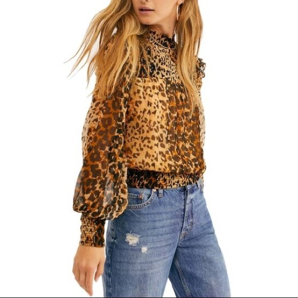 Free People Tops - Free People cupro animal print blouse perfect condition size X-Large